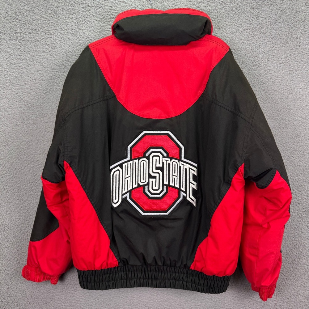 VTG Ohio State Buckeyes Puffer Jacket Mens XL Red Black Embroidered Logo